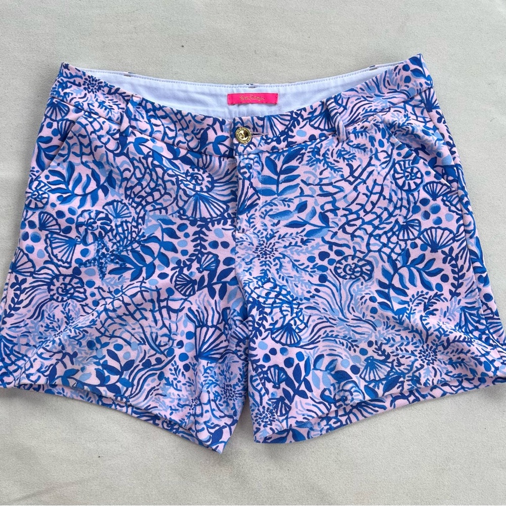 Lilly Pulitzer Blue and Pink Bermuda Shorts Vibrant Floral Design